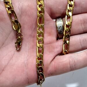 18k Genuine Gold Plated Necklace Figaro Chain Link Christmas Birthday Gift - NEW